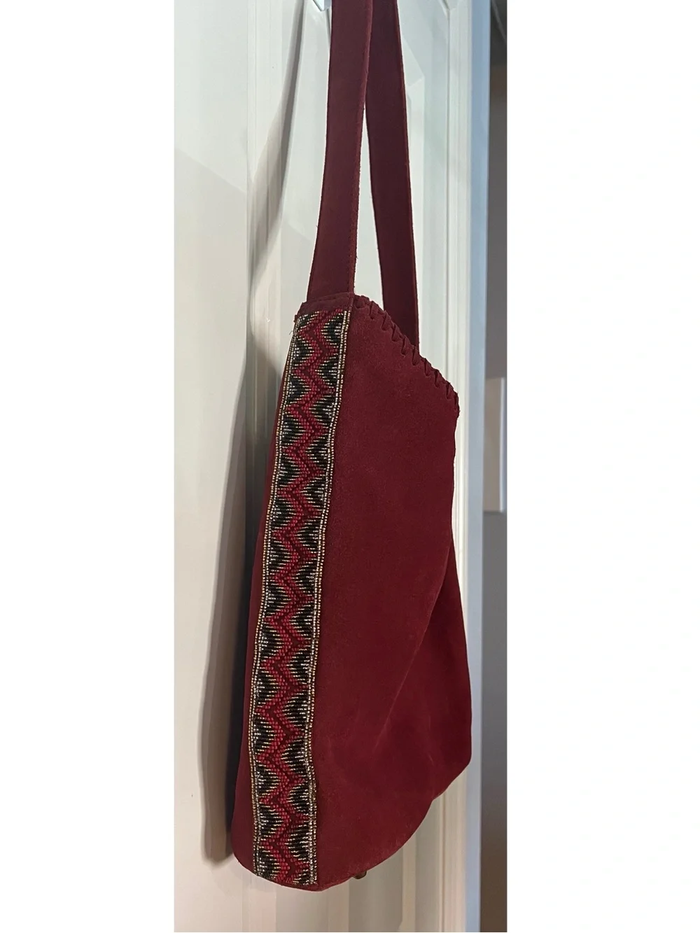Sundance Leather Hobo Bag Suede Side Beaded Handbag Purse Southwest Boho Western
